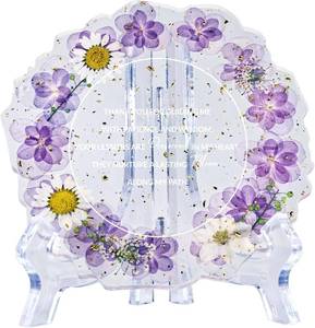 lot 66535 image: Teacher Appreciation Gifts for Women Resin Floral Keepsake Plate Decor with Pressed Real Flowers (Purple & White)  Unique Thank You Gift for Teachers
