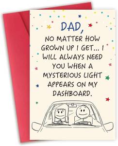 lot 66542 image: 8 x 5.3 inches Funny Fathers Day Card Dad Dashboard Light Mechanic Joke, Fathers Day Gift From Daughter