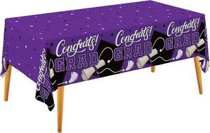 lot 66544 image: 54x108 inches Gatherfun Graduation Decorations 2026 Kit - 2 Pcs Purple Gongrats Grad Tablecover for Party Decorations Graduation Plastic Table Covers 54x108