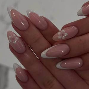 lot 66552 image: Short Almond Flowers Press on Nails Almond Short Fake Nails with Designs False Nails Florals Glossy Full Cover Acrylic Glue on Nail Artificial Stick for Women Manicure 24 PCS