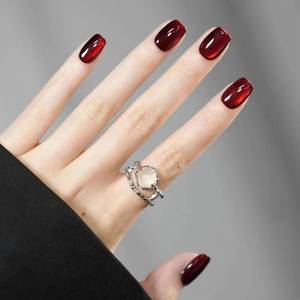 lot 69082 image: Short 30 Pcs Short Press on Nails Square Blood Red Cat Eyes Fake Nails Fall Winter Glue on Nails Press ons Full Cover False Nails Acrylic Halloween Nails Glossy Stick on Nails for Women