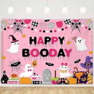 lot 69097 image: 7x5ft MEHOFOND 7x5ft Halloween Birthday Backdrop Pink Happy Boo Day Banner for Girls Cute Ghost Boo Happy Birthday Party Photography Background Banner Sign Photo Booth Props