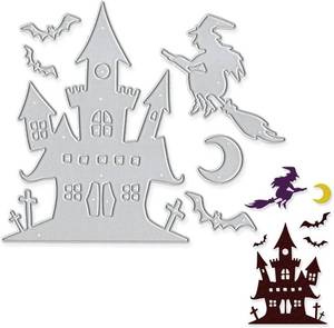 lot 69111 image: Metal Halloween Castle Cutting Dies, Bat Moon Cross Die Cuts Stencils Witches Metal Dies for Card Making Paper Crafting Scrapbooking and DIY Craft Album Paper Card Halloween Decor