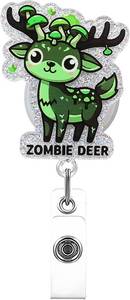 lot 69124 image: Zombie Deer Retractable Badge Reel for ID Card Holder, Funny Halloween Nurse Badge Reel with 23.6in Retractable Cord, Acrylic Badge Clips for Nurses Students Teachers Workers