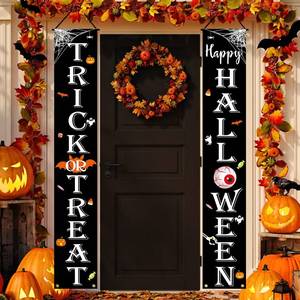 lot 69178 image: Halloween Decorations Outdoor TRICK OR TREAT Happy HALLOWEEN Banner Porch Sign Decor Halloween Door Decorations for Home Indoor Outdoor Wall Party