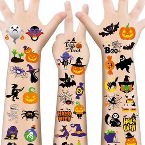 lot 69197 image: 4 Sheets 150 PCS Halloween Tattoos for Kids, Waterproof Assorted Halloween Party Favors for Trick or Treat, 150 Different Designs Long Lasting Temporary Tattoos Stickers for Games, Fake Tattoos