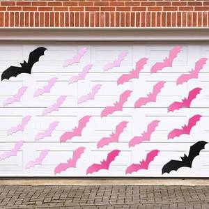 lot 69219 image: 5.12 x 15.75 inches Coume 24 Pcs Halloween Pink Magnetic Bats for Garage with Large Black Bats 4 Sizes 3D Realistic PVC Stickers Door Magnets Decoration for Indoor Outdoor Halloween Party Refrigerator