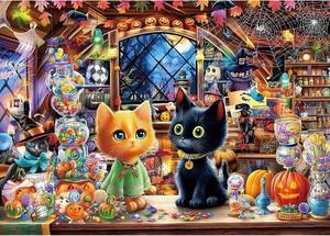 lot 69238 image: 27.5 X 19.7 Halloween Puzzle for Adults 1000 Pieces, Cat and Witch Magic Shop Jigsaw Puzzle with Letters on Back with Pumpkin Candy Spooky Decor for Halloween Party, Family Night (27.5 x 19.7)