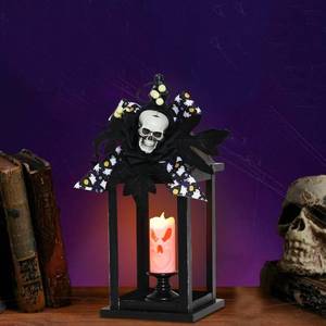 lot 69239 image: DECORKEY Halloween Decorations Indoor, 14.7 Decorative Candle Lantern with Skull Ornaments & LED Candle, Metal Hanging Spooky Halloween Lanterns for Outdoor Home Room Door Table Porch Party Decor