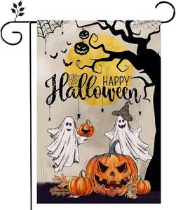 lot 69252 image: RTKHFZE Happy Halloween Ghost Garden Flag Double Sided Burlap Garden Flag Pumpkin Spider Mini Yard Garden Flags 12 x 18 Inch for Garden Patio Lawn Yard Outside Decoration Farmhouse, style 05