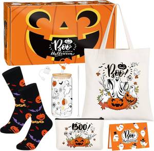 lot 69274 image: FoldTier 8 Pcs Halloween Boo Basket Tote Cosmetic Bag Cup Socks