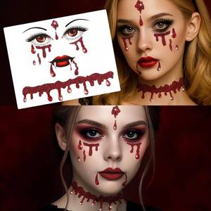 lot 69280 image: Face Gems Stickers Women for Halloween Vampire Costume Accessories Makeup - Glitter Red Face Jewels Tattoos Stickers for Girls Kids Woman (1 Piece)