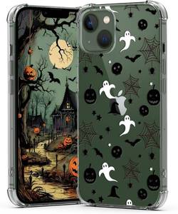 lot 69284 image: CLEAR iPhone 13 Case Halloween Pumpkin Skull, Bats Cute Design Clear Bumper Back Cover Girls Shockproof Protective Women Mobile Phone Case for iPhone 13