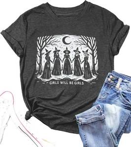 lot 69300 image: Halloween Shirts Women Witch Tshirts Girls Will Be Girls Spooky Tee Tops XL
