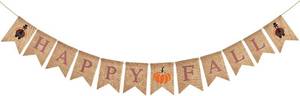 lot 69309 image: GCQQ Happy Fall Burlap Banner Prestrung Turkey Pumpkin Autumn Burlap Banner for Outdoor Thanksgiving Party Mantle Fireplace Wall Indoor Harvest Home Decoration