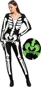 lot 69311 image: Small Spooktacular Creations Women Skeleton Costume with Glow Patterns, Skeleton Bodysuit Halloween Costumes for Women Adult SMALL
