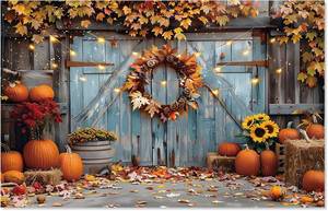 lot 69341 image: M Fall Photography Backdrop, Autumn Pumpkin Harvest Backdrop Photo Props Thanksgiving Scarecrow Party Decorations for Thanksgiving Party Backdrop Birthday (B)