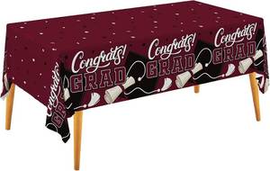 lot 69343 image: 54x108 inches Gatherfun Graduation Decorations 2026 Kit - 2 Pcs Maroon Gongrats Grad Tablecover for Party Decorations Graduation Plastic Table Covers 54x108