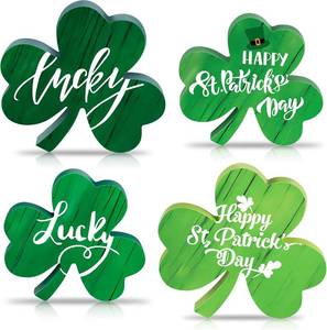 lot 69344 image: St Patricks Day Wooden Shamrock Decoration, 4-Piece Set of St. Patricks Day Tabletop or Tray Multi-Layer  tiered tray decor Tray Decoration, shamrock decorations, Office Decor