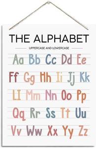 lot 69351 image: Rustic Alphabet Hanging Wood Plaque - Learning Sign for Kids Room, Classroom & Farmhouse Decor - Door Hanger