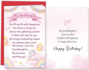 lot 69372 image: 8.07 x 5.3 inches Granddaughter Birthday Card for Kid, Unicorn Birthday Card for Granddaughter form Grandparents, Happy Granddaughters Bday Gift & Decoration for Kid Toddler