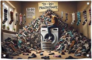 lot 69378 image: 3x5 Feet Polyester Meme Flag with Quote To-Do Procrastinate with Four Brass Grommets - Polyester Man On A Washing Machine Tapestries Banner for Bedroom - Single Sided Funny Sock Indoor Flag