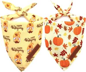 lot 69393 image: X-Large Realeaf Thanksgiving Dog Bandanas 2 Pack, Pumpkins and Happy Thanksgiving Pet Scarf for Boy and Girl, Premium Durable Fabric, Reversible Holiday Bandana for Large and X-Large Dogs Pets (X-Larg