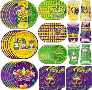 lot 69395 image: 7 inches, 9 inches Mardi Gras Party Supplies 120pcs Disposable Mardi Gras Mask Paper Plates and Napkins for Mardi Gras Masquerade Party Decorations Cups for Mardi Gras Carnival Party Supplies, Serve 3