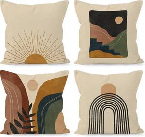 lot 69408 image: HUYAW Boho Throw Pillow Covers 18x18,Boho Sun Sunset Sunrise Rainbow Mountain Throw Pillows Covers, Abstract Pillow Covers Cover for Bed Couch Room Sofa Decor Set of 4