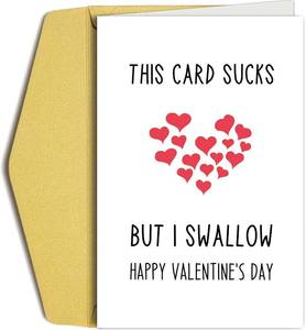 lot 69409 image: 8 x 5.3 inches Funny Valentines Day Card for Him Her, Naughty Valentines Day Card for Boyfriend Girlfriend, Rude Valentines Day Card for Husband Wife, This Card Sucks But I Swallow