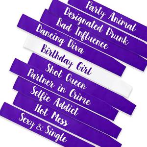 lot 69425 image: 10Pcs Birthday Sashes Set, 1Pcs Birthday Girl Sash & 9Pcs Purple Bday Squad Sashes for Bday Gifts Favors Party Supplies