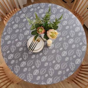lot 69434 image: 44 (Round) Round Tablecloth, Waterproof Flannel Backed Vinyl Tablecloths for 40 - 44 Tables, Wipeable Reusable Stretch Elastic Fitted Plastic Table Cloth for Indoor & Outdoor, Grey, Leaf