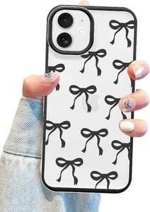 lot 69443 image: Jusy Compatible with iPhone 11 Bow Phone Case, Cute Clear Ribbon Bowknot Pattern Aesthetic Soft TPU Transparent Cases - Black
