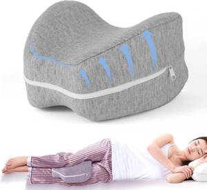 lot 69459 image: Small Knee Pillow for Side Sleepers Leg Memory Foam Pillow Side Sleeping Soothing Relief for Back, HIPS, Knees, Joints, Nerves and Muscle Discomfort Relief (Grey, Small)
