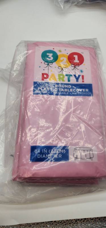lot 69002 image: Pink Round Party Tableclovers - 84 inch, Set Of 4  - Retail $5