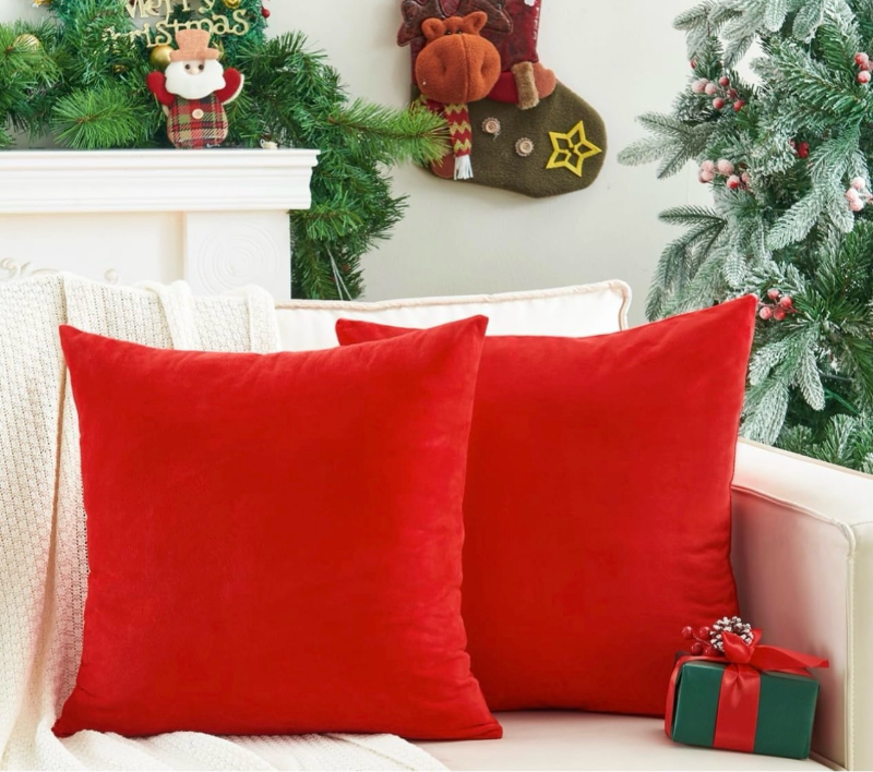 lot 658665 image: 2 Christmas Red Pillow Covers 18x18 Inch - Retail $10
