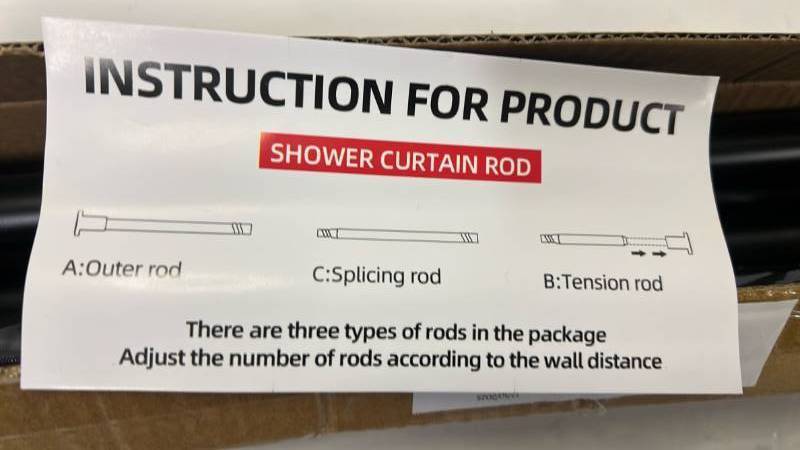 lot 658724 image: Shower Curtain Rod - Black Adjustable - Retail $15