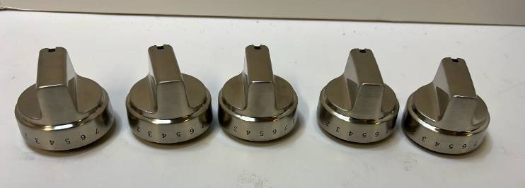 lot 168198 image: Stainless Steel Stove Control Knobs Set of 5 - Retail $35