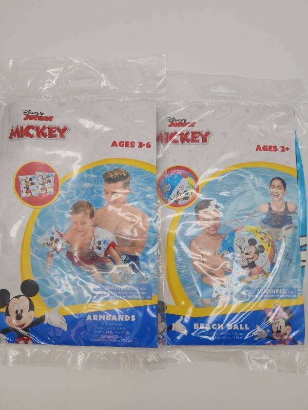 lot 69209 image: Disney Junior Mickey Mouse Swimming Set - Armbands and Beach Ball - Retail $12