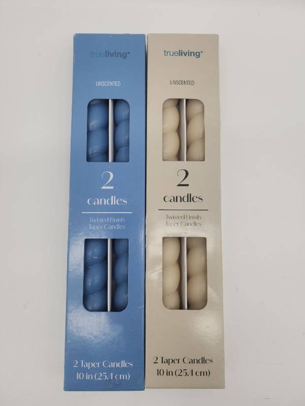 lot 69233 image: Trueliving Unscented Twisted Taper Candles Set - Retail $8