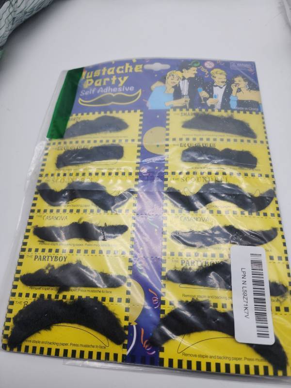 lot 69365 image: Mustache Party Self-Adhesive Costume Set - Retail $3