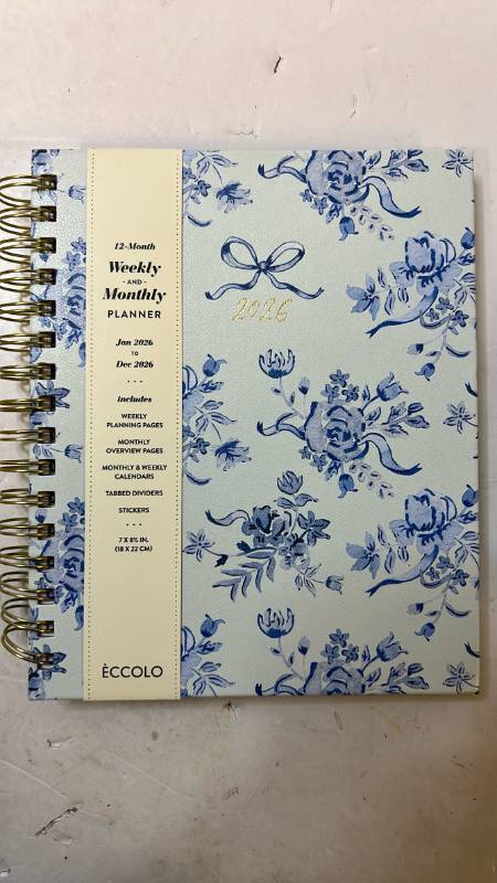 lot 69999 image: Eccolo 2026 Weekly & Monthly Planner with Blue Floral Design - Retail $15