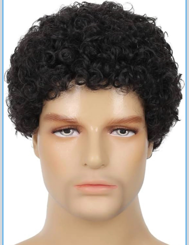 lot 70148 image: Mens Curly Afro Wigs Short Black Wig for Male Guy Rocker - Retail $23