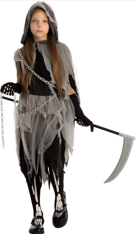 lot 70185 image: Girl Grim Reaper Costume with Gloves and Tights - Retail $55