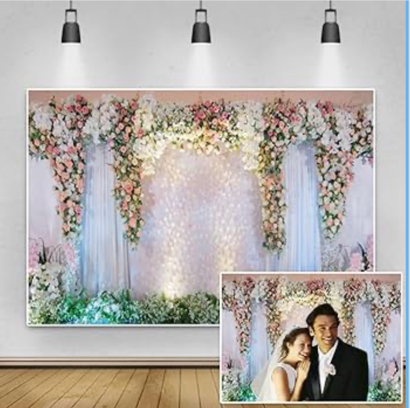 lot 70192 image: 10x8ft Wedding Floral Backdrop - Retail $38