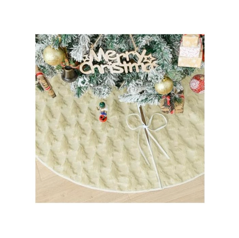 lot 70221 image: colorlife Faux Fur Soft Plush Christmas Tree Skirt  - Retail $8