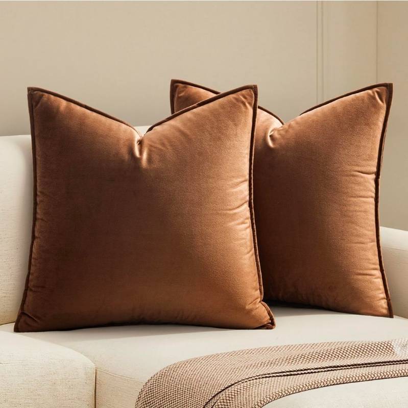 lot 70574 image: MIULEE Pack of 2 Brown Decorative Velvet Throw Pillow Cover Soft Pillow Cover Soild Square Cushion Case for Sofa Bedroom Car 18x 18 Inch 45x 45cm - Retail $25