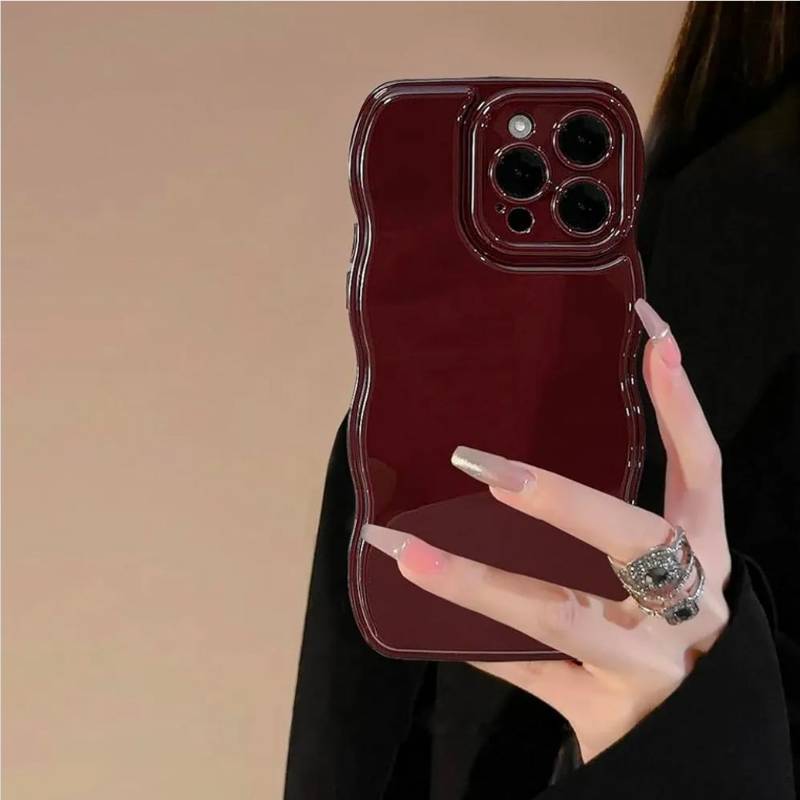 lot 70602 image: FABSPARK Phone Case for iPhone 16 Pro Case,Simple Wave Design Wavy Frame Soft Silicone Aesthetic for iPhone 16 Pro,Wine Red - Retail $15