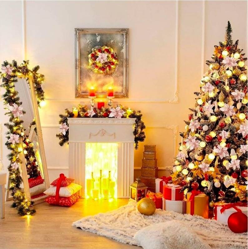 lot 70620 image: Metallic Gold and White Christmas Poinsettia Ornaments - Retail $18