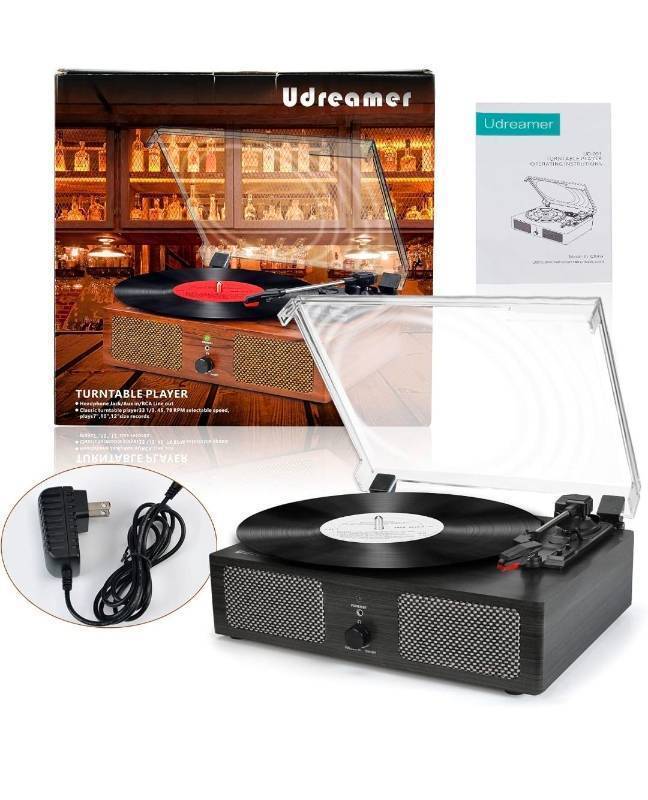 lot 70621 image: Udreamer 3-Speed Turntable Record Player with Built-in Speakers - Retail $45